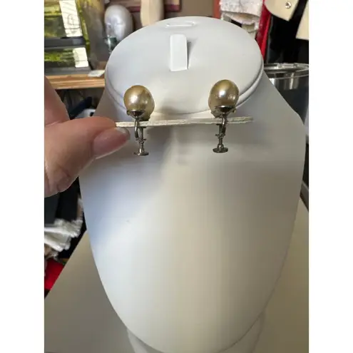 Antique Edwardian Art Deco Vintage silver double pearl drop screwback earrings