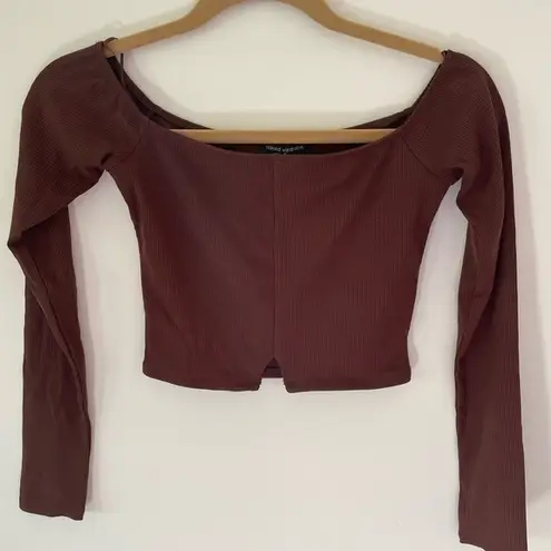 Naked Wardrobe chocolate brown long sleeve cropped top medium new with out tags