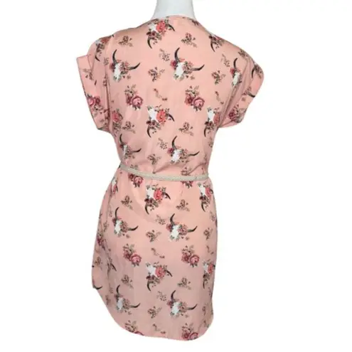 Wishful park Women Floral Belt Dress Feminine Pink Size Medium Artsy