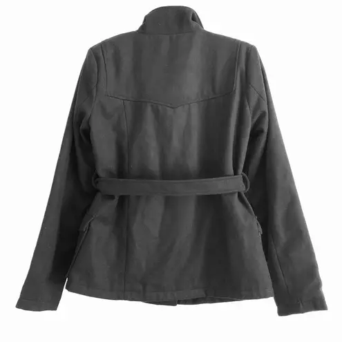 Outer Edge Peacoat Jacket L NWT Thick Knit Black Waist Tie Warm Winter Cozy Fall Size L