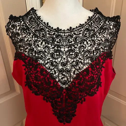 City Chic  red knit black lace sleeveless peplum style pullover  blouse Size 16W.