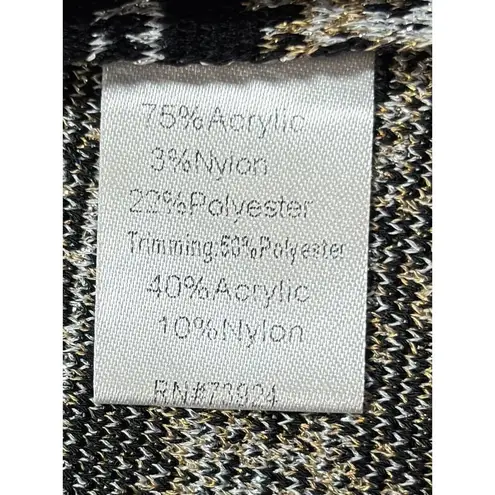 Misook Cardigan Duster Size Large Black Stripes Open Front Shimmer Work Dressy