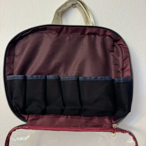 Dark Blue Travel/Cosmetic Bag with Gold Star Print, Gold Handles & Trim Gray