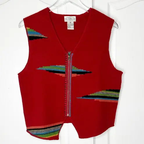 Pendleton Cambridge Dry Goods Wool Southwestern Geo Vest Red Zip Front Size Medium