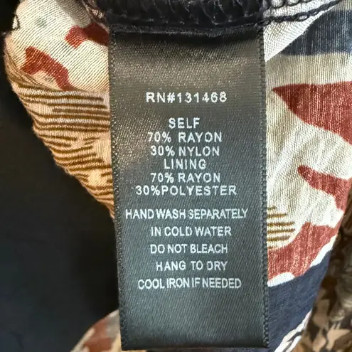 Patchwork Floral Boho Blouse Balloon Sleeve Tie Neck Oversized Fit Women’s Small Blue