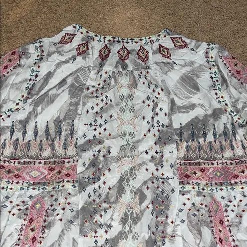 Johnny Was Biya Deliza Embroidered silk Boho Tunic Blouse Large