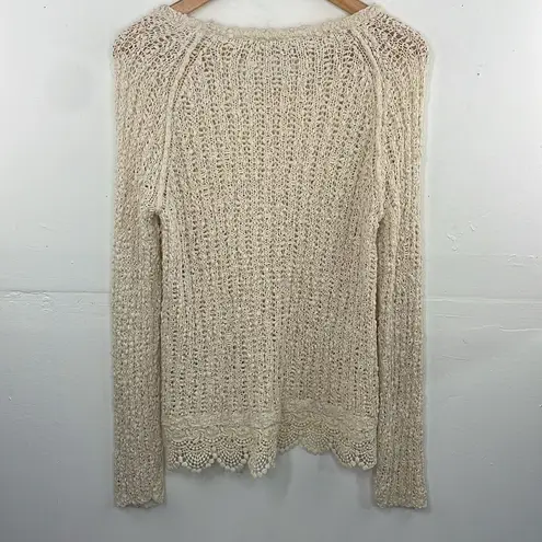 Anthropologie  Open Knit Crochet Popover long sleeve Sweater Medium Romantic