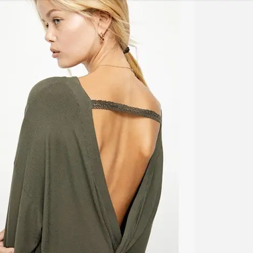 Free People  Shimmy Shake Top XS Low Open Back Army Green Slouchy Dolman Boho
