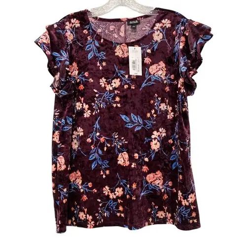 Velvet Wine Floral Flutter Sleeve Top Womens Sz L Renaissance Regency Dark Moody Red Size L