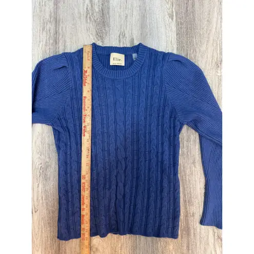 Elie Tahari Blue Cable Knit Puff Sleeve Sweater Size L