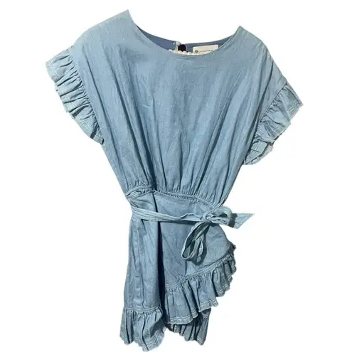 The Impeccable Pig Chambray Wrap Mini Dress Medium