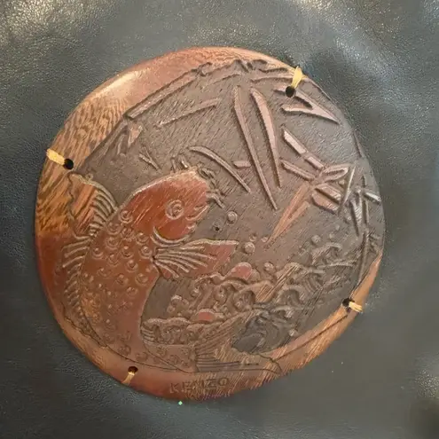 KENZO Vintage Wooden Koi Leather Handbag Black