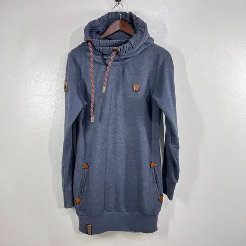 Naketano El Chapo Knows Hoodie Dress L Women Vintage Blue Cowl Neck Owl Logo