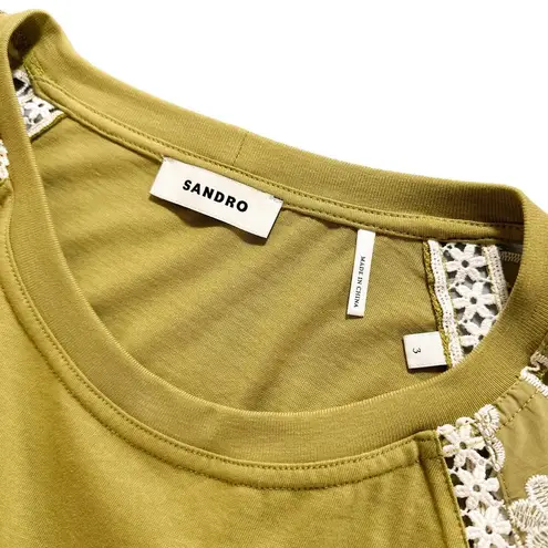 Sandro Paris Embroidered Sleeve Classic Tee T-Shirt Mustard White 3 US Large