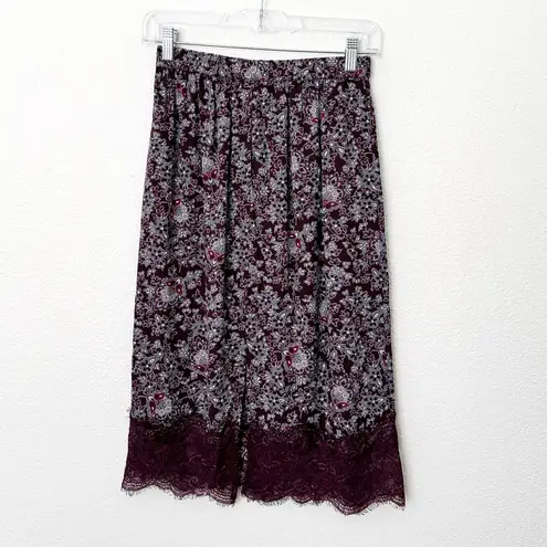Abercrombie & Fitch [] Purple Floral Paisley Print Lace Trim Midi Skirt Sz Medium