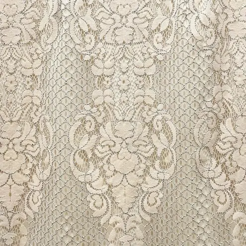 Shona joy Lace High Neck Midi Dress Beige Nude Size 6 Lined Scalloped Hem Bridal