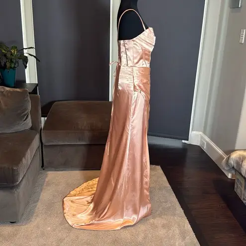 Women Full Length Prom Party Dress CrissCross Straps Leg Slit Size 8 *READ FLAWS