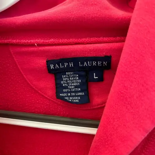 Ralph Lauren Hot Pink Sweatshirt Cardigan with Navy Blue Logo, Size Large