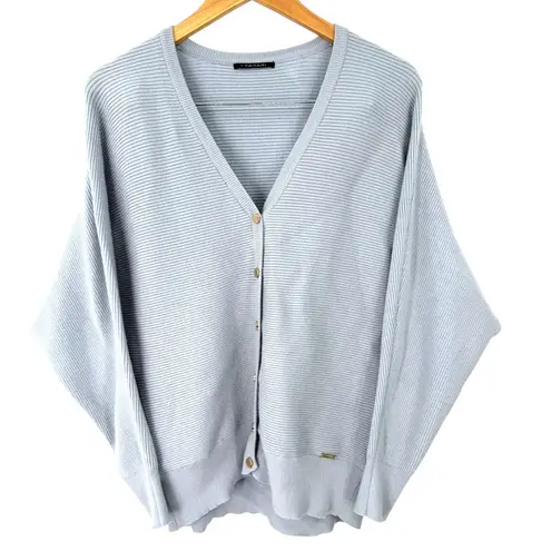 Tahari S V-neck button-down cardigan sweater Ribbed Soft Oversized Knit Blue - Image 2