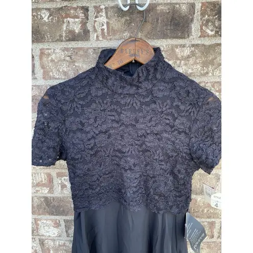 Vintage Black Dress Size 4 90s A Line Goth Lace Top Mock Neck NWT Night Way 80s