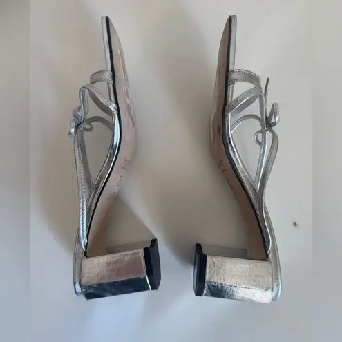 By Far June Metallic Bow Strap Square Toe Sandal 35 Silver Size undefined