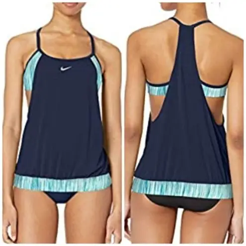 Nike NEW  Layered‎ Sport Tankini Swimsuit Set Two Piece Womens Size S Blue TOP