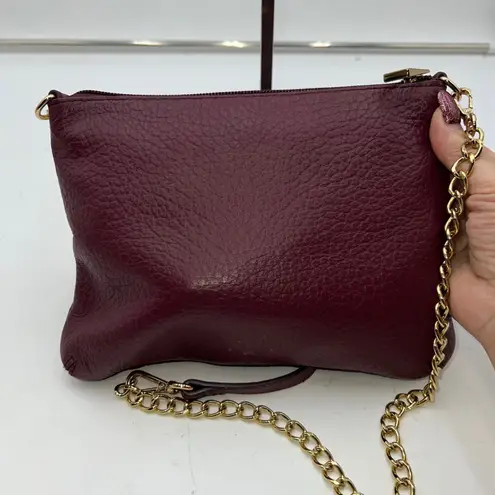 Lodis Burgundy Pebble Leather Crossbody Bag Gold Chain Strap Zip Top Purple