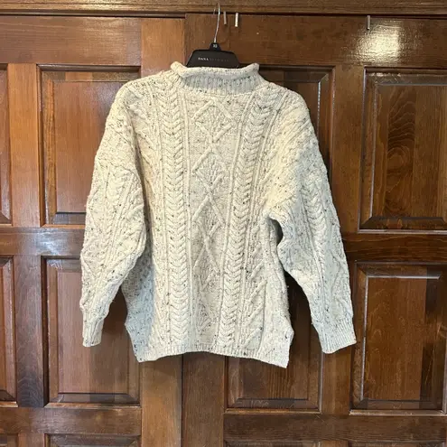 Vintage Irish Homecraft Sweater Pullover Knit Wool Mock Fisherman Large Ivory
