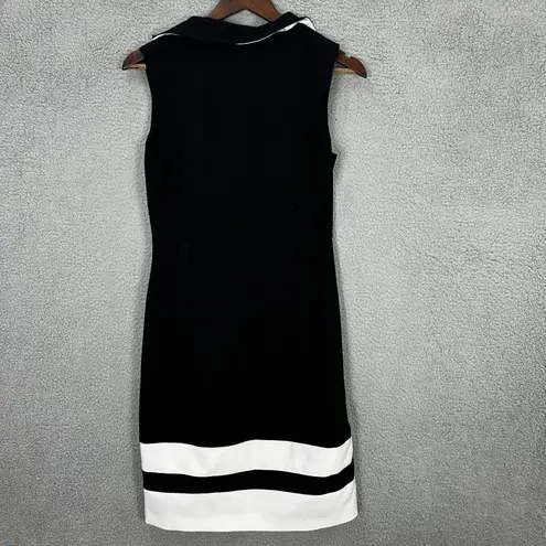 Calvin Klein  Dress 6 Black White‎ Sleeveless Midi Sheath Career Modern Chic