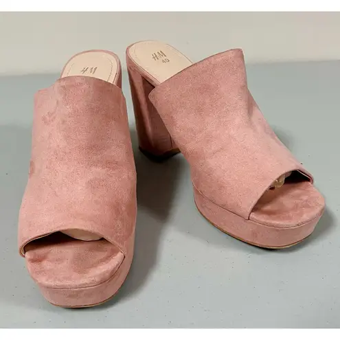 H&M Pink Pastel Suede Peep-Toe Open-Toe Chunky Platform Heels Pumps Sandals Slides Shoes Size 9 🌷 - Image 3