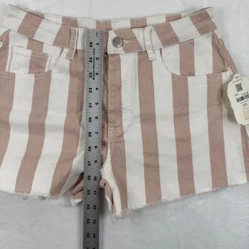 Altar'd State Womens Size M Pink White Striped Cutoff Denim Shorts Frayed Hem Size M