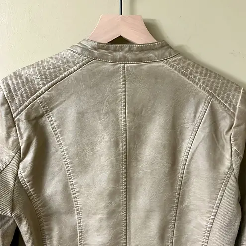 Sebby Vegan Leather Moto Jacket Tan Zippers NICE