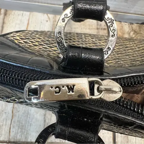 Vintage MC Woven Faux Leather Baguette Shoulder Bag 13.5x6.5 Y2K Fall Fashion Black