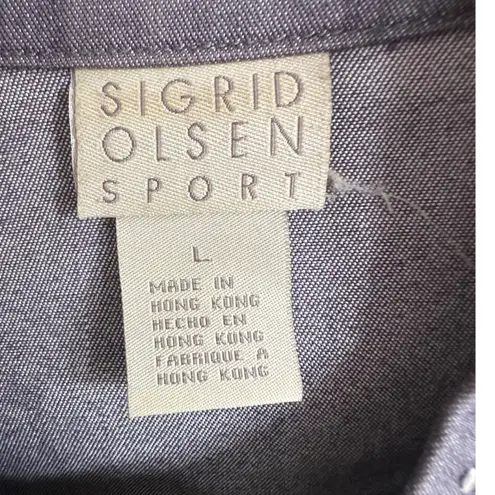 Sigrid Olsen Sport Womens Gray Denim Jacket Zip Long Sleeve Cotton Blend Large