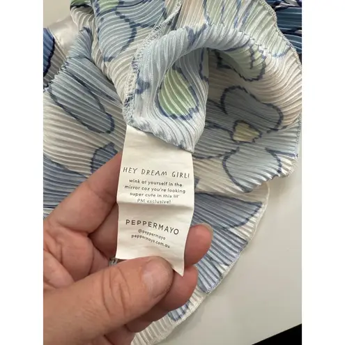 Pepper Mayo Floral Pleated Button Up Shirt Blue Green Womens US 2