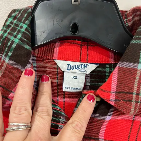 Duluth Plaid Flannel Shirt Dress Red Cotton Long Sleeve Casual Holiday XS