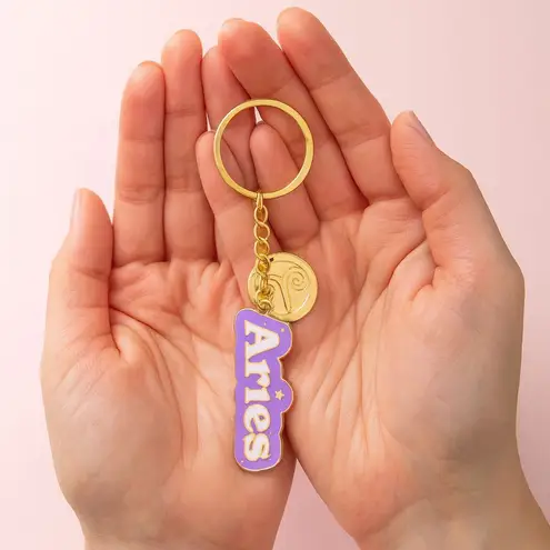 Modern Expressions "Aries" Purple & Gold 1 Ct Keychain Metal 738490 Gift Zodiac
