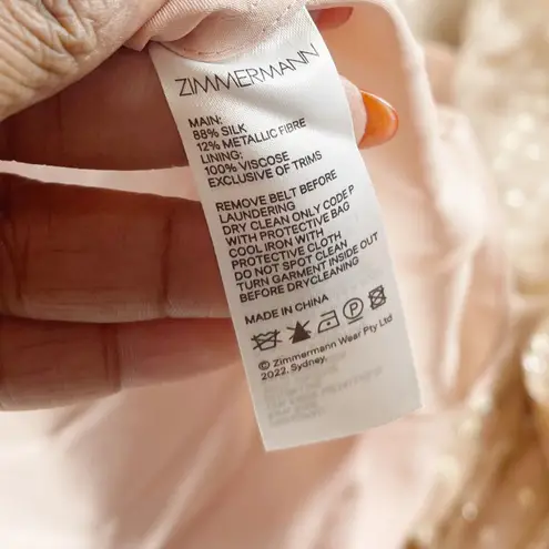 Zimmermann Women's Sleeveless Tie Neck Metallic Gold and Pink Dress Size 10