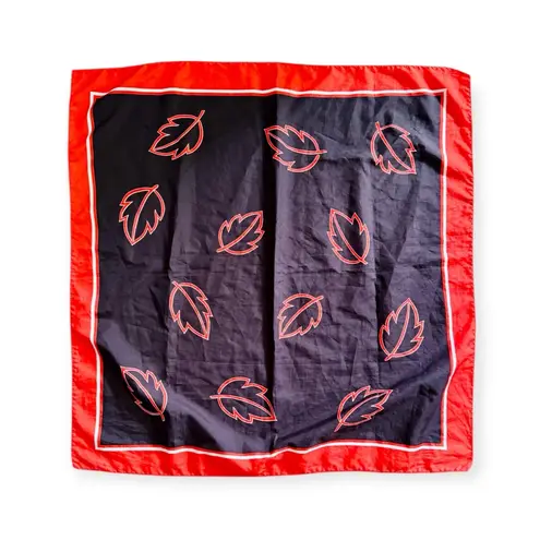 Vintage Silken Square Scarf, Autumnal Falling Leaf Print (Red & Brown) Red