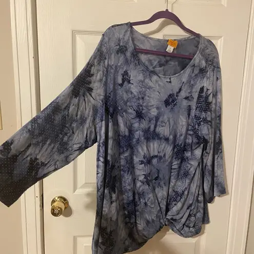 Ruby Rd 1X Women's Blue Tie-Dye Top