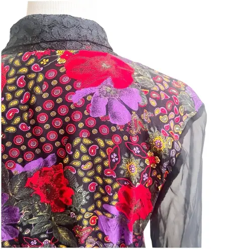 Collective Concepts Vintage Patchwork Blazer Jacket Sheer Sleeve Sz Medium 80’s