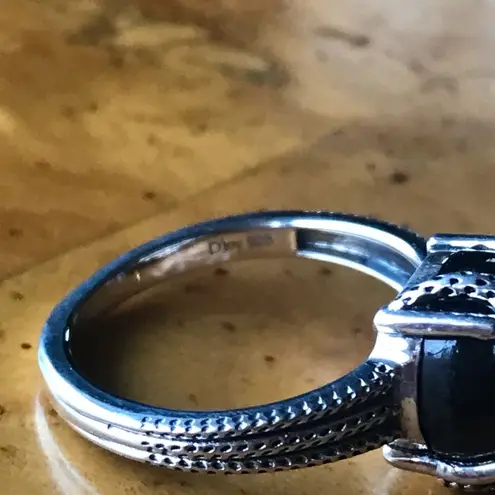 Natural Black Jade Sterling Silver Snake Ring Size 7