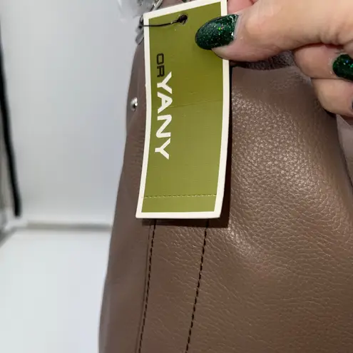 OR YANY Taupe Leather Hobo Shoulder Bag Braided Detail Top Zip Exterior Pocket Brown