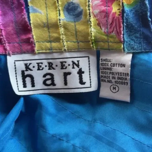 Keren Hart M Button Jacket Floral Bright Pattern Bold Artsy Pink Blue Textured Size M