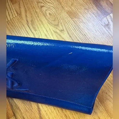 YSL Saint Laurent Textured Patent Calfskin Large Belle De Jour Clutch Royal Blue