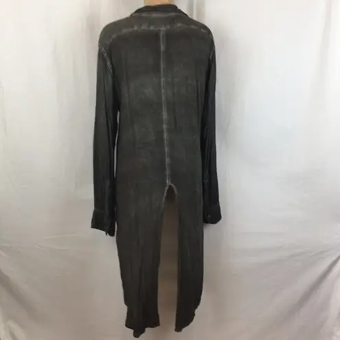 Stillwater  Gray Long Sleeve Sheer Button Front Tail Top