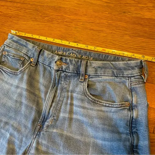 American Eagle AE Curvy Super High-Waisted Baggy Wide-Leg Cargo Jean in Light Bright Indigo 12