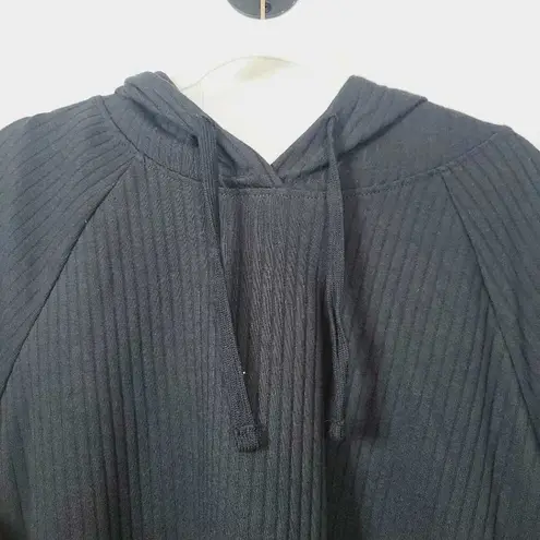 Danskin  Womens Black Soot Ribbed Cropped Hoodie Shirt Size X-Large NWT