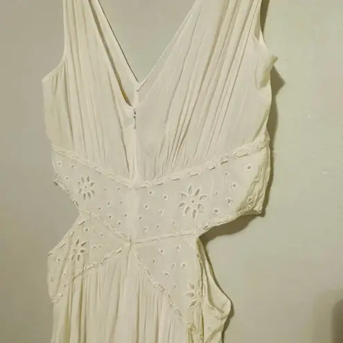 Ramy Brook Ivory Crepe Hourglass V-Neck Sleeveless Lace Cutout Dress Size 10