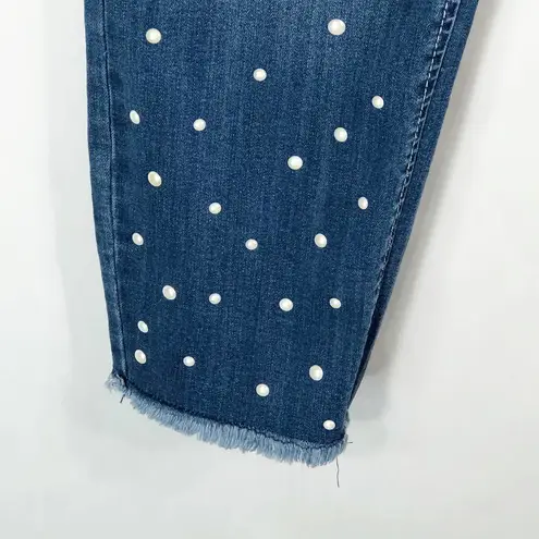 Seven7  Size 12 Jeans Pearls Skinny Frayed Cut Off Ankle Cropped Blue Denim 1426